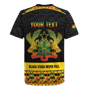 Personalized Afro Ghana Football Rugby Jersey Black Stars Never Fall - Kente Pattern LT15