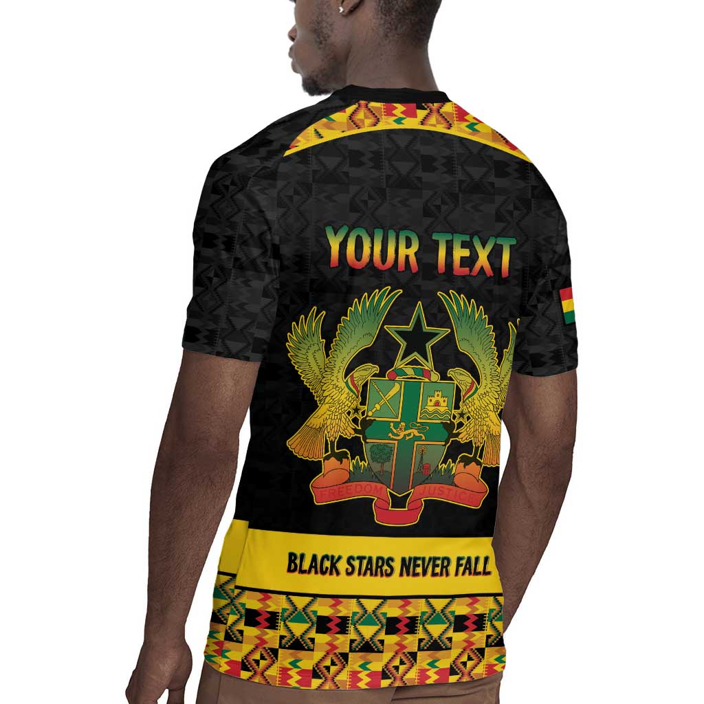 Personalized Afro Ghana Football Rugby Jersey Black Stars Never Fall - Kente Pattern LT15