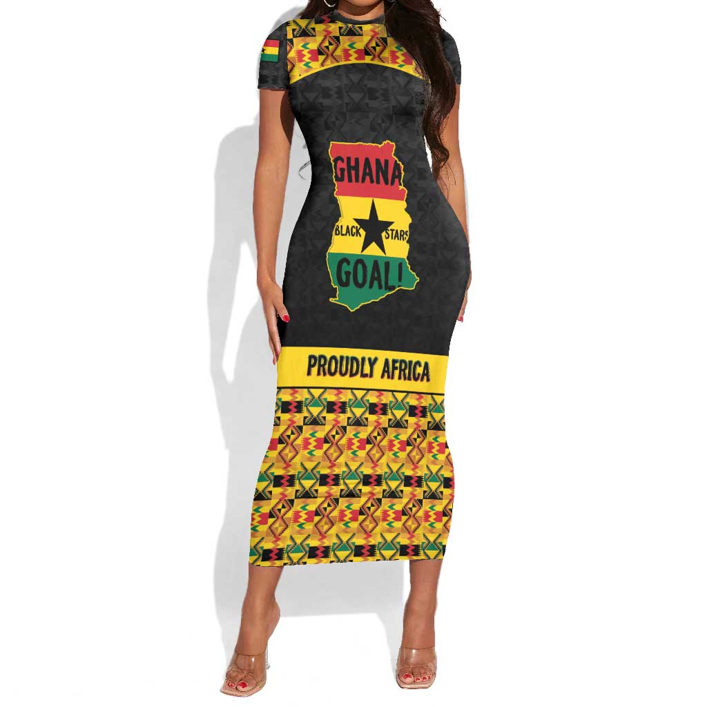 Personalized Afro Ghana Football Short Sleeve Bodycon Dress Black Stars Never Fall - Kente Pattern LT15