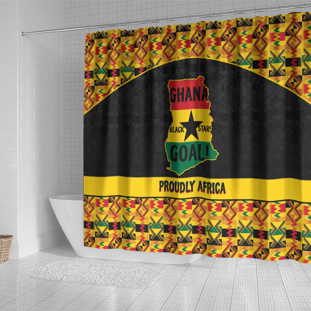 Afro Ghana Football Shower Curtain Black Stars Never Fall - Kente Pattern - African Pride