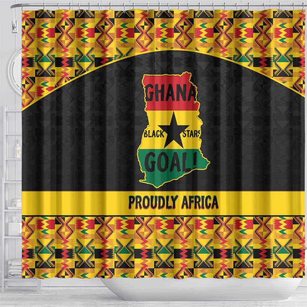 Afro Ghana Football Shower Curtain Black Stars Never Fall - Kente Pattern - African Pride