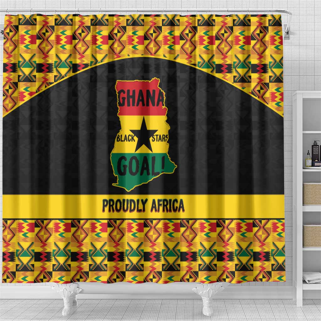 Afro Ghana Football Shower Curtain Black Stars Never Fall - Kente Pattern - African Pride
