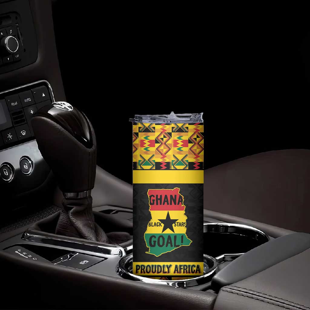 Personalized Afro Ghana Football Skinny Tumbler Black Stars Never Fall - Kente Pattern - African Pride