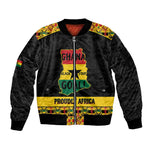 Personalized Afro Ghana Football Sleeve Zip Bomber Jacket Black Stars Never Fall - Kente Pattern - African Pride
