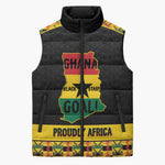 Personalized Afro Ghana Football Sleeveless Puffer Jacket Black Stars Never Fall - Kente Pattern - African Pride