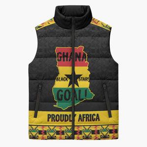 Personalized Afro Ghana Football Sleeveless Puffer Jacket Black Stars Never Fall - Kente Pattern - African Pride