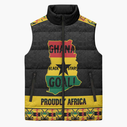 Personalized Afro Ghana Football Sleeveless Puffer Jacket Black Stars Never Fall - Kente Pattern - African Pride
