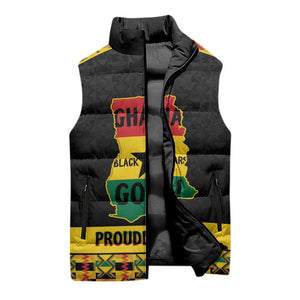 Personalized Afro Ghana Football Sleeveless Puffer Jacket Black Stars Never Fall - Kente Pattern - African Pride