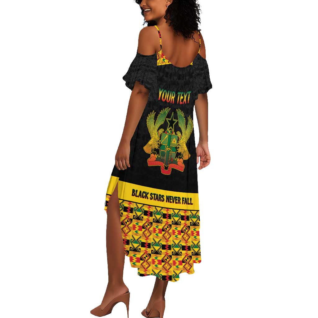 Personalized Afro Ghana Football Summer Maxi Dress Black Stars Never Fall - Kente Pattern LT15