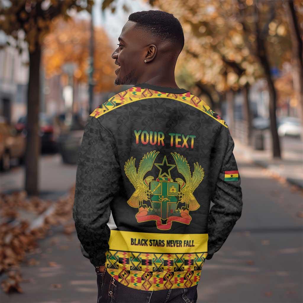 Personalized Afro Ghana Football Sweatshirt Black Stars Never Fall - Kente Pattern - African Pride