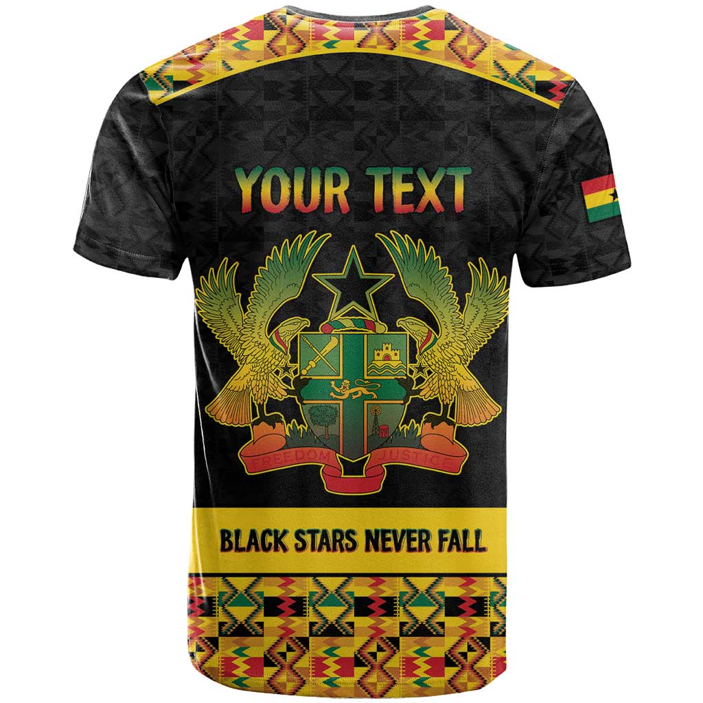Personalized Afro Ghana Football T shirt Black Stars Never Fall - Kente Pattern LT15