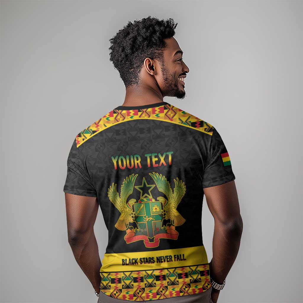 Personalized Afro Ghana Football T shirt Black Stars Never Fall - Kente Pattern LT15