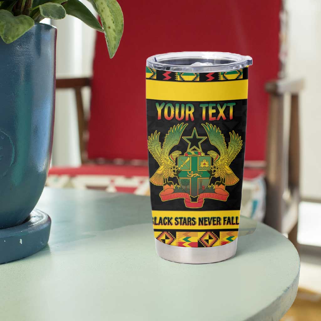 Personalized Afro Ghana Football Tumbler Cup Black Stars Never Fall - Kente Pattern - African Pride