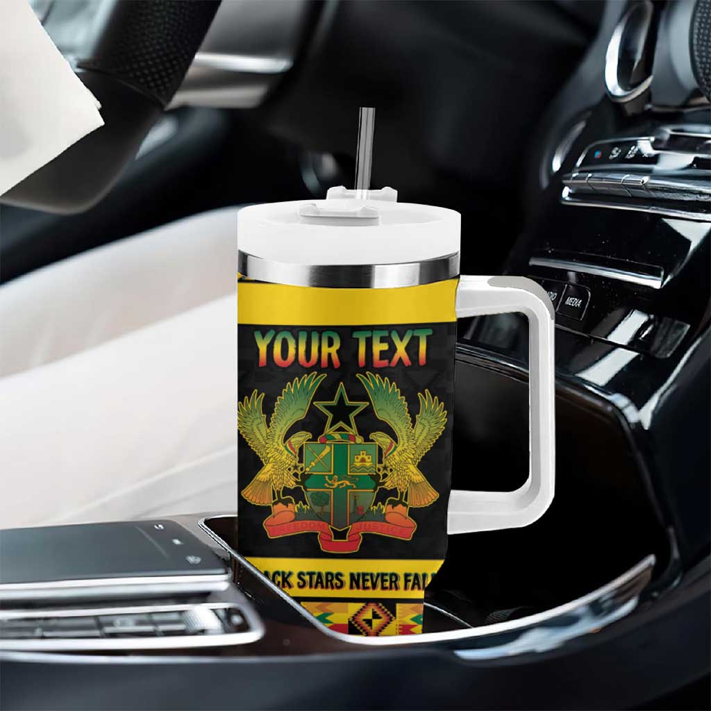 Personalized Afro Ghana Football Tumbler With Handle Black Stars Never Fall - Kente Pattern - African Pride