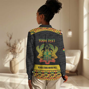 Personalized Afro Ghana Football Women Casual Shirt Black Stars Never Fall - Kente Pattern - African Pride