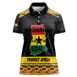 Personalized Afro Ghana Football Women Polo Shirt Black Stars Never Fall - Kente Pattern LT15