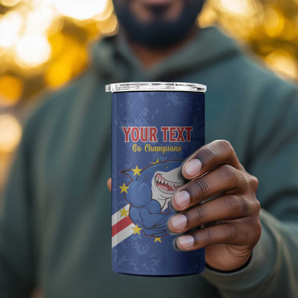 Custom Cabo Verde Football 4 in 1 Can Cooler Tumbler Go Tubaroes Azuis