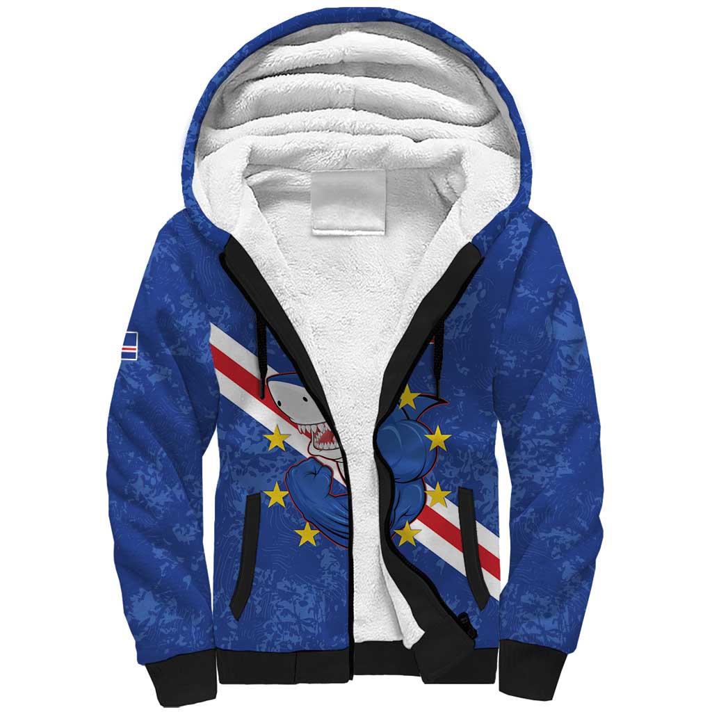 Custom Cabo Verde Football Sherpa Hoodie Go Tubaroes Azuis