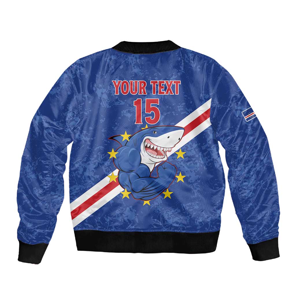 Custom Cabo Verde Football Sleeve Zip Bomber Jacket Go Tubaroes Azuis