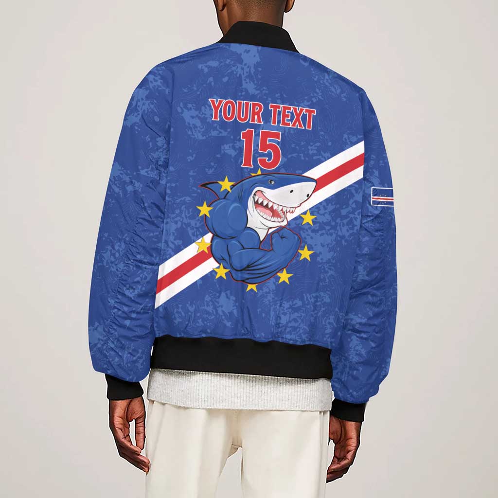 Custom Cabo Verde Football Sleeve Zip Bomber Jacket Go Tubaroes Azuis
