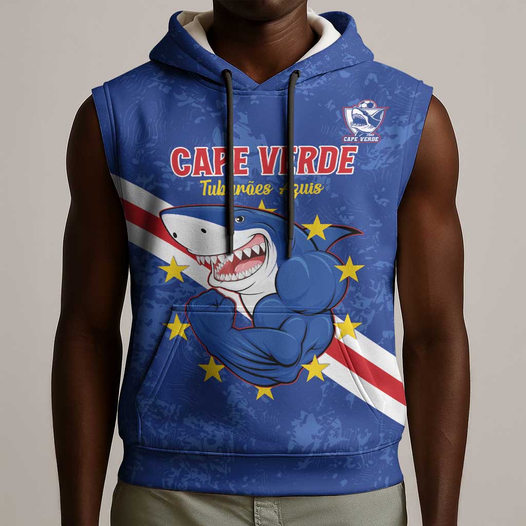 Custom Cabo Verde Football Sleeveless Hoodie Go Tubaroes Azuis - African Pride