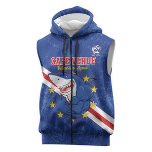 Custom Cabo Verde Football Sleeveless Zip Hoodie Go Tubaroes Azuis - African Pride