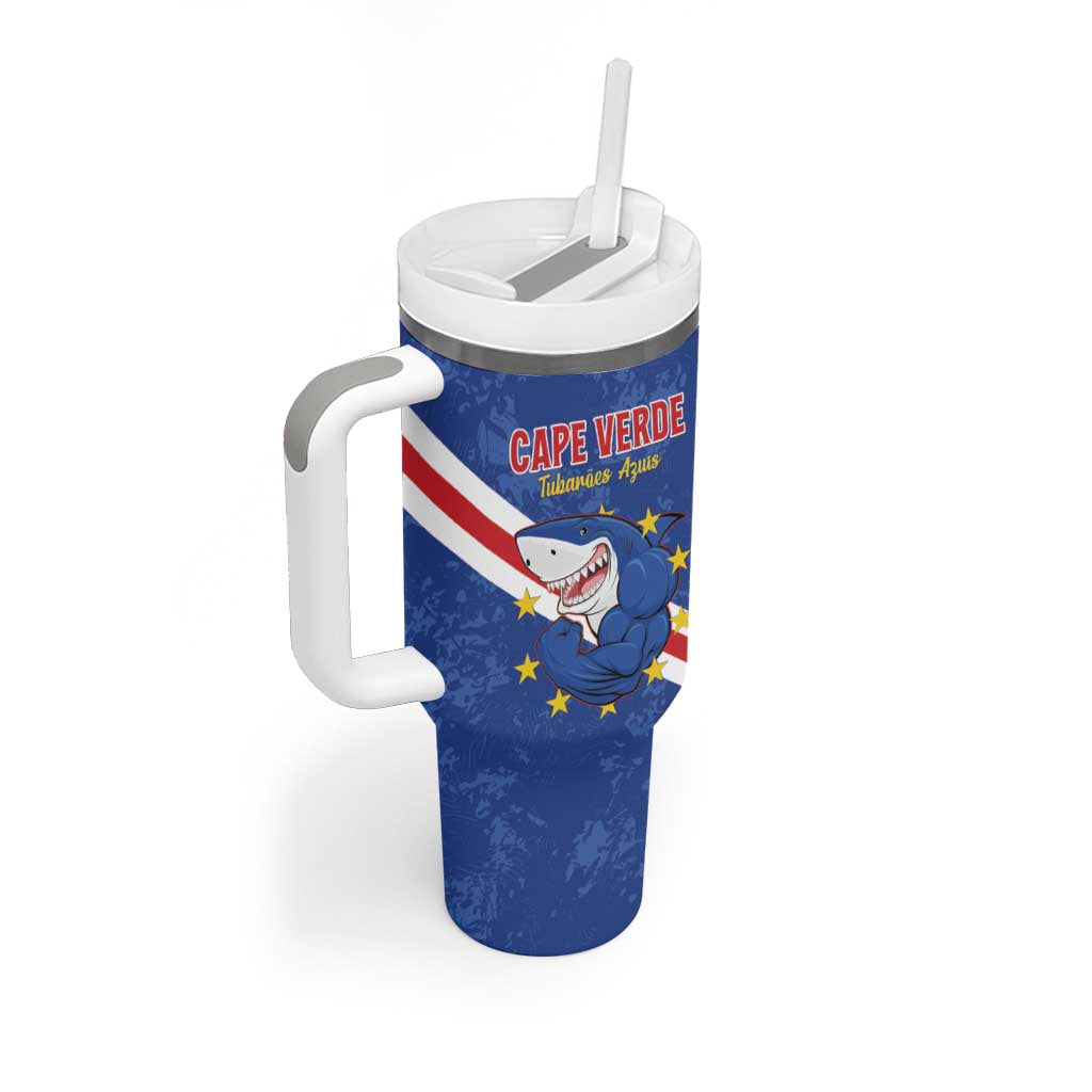 Custom Cabo Verde Football Tumbler With Handle Go Tubaroes Azuis