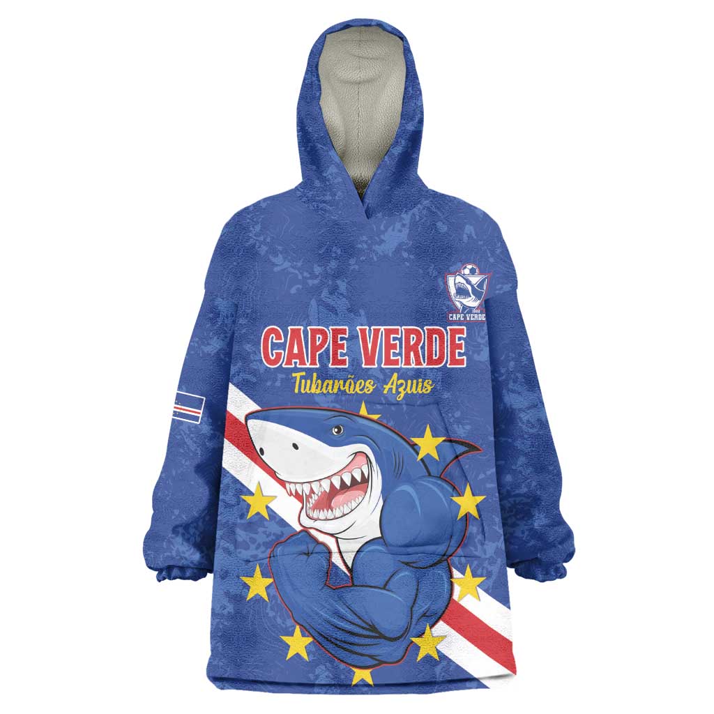 Custom Cabo Verde Football Wearable Blanket Hoodie Go Tubaroes Azuis