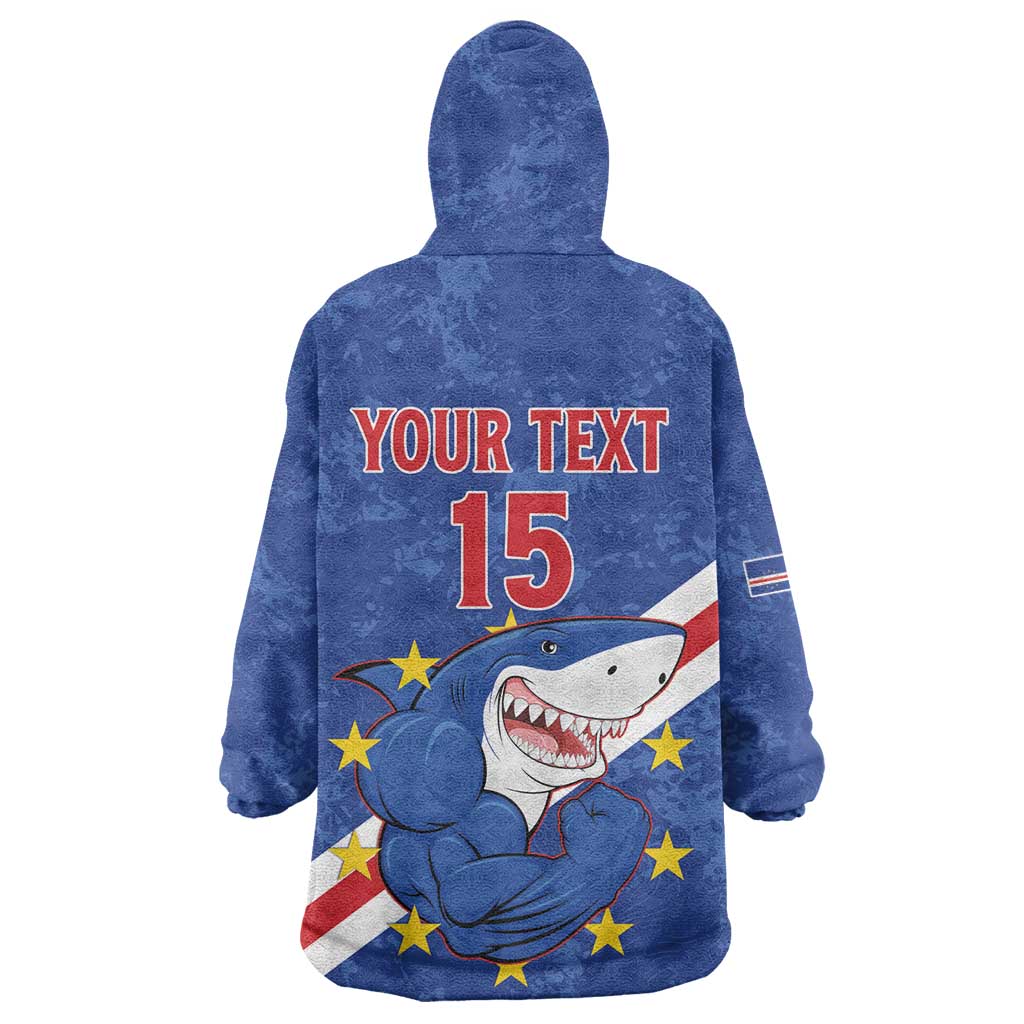 Custom Cabo Verde Football Wearable Blanket Hoodie Go Tubaroes Azuis