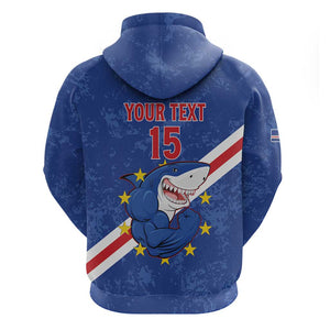 Custom Cabo Verde Football Zip Hoodie Go Tubaroes Azuis