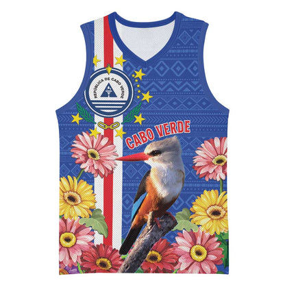 Personalised Cabo Verde Basketball Jersey Grey-Headed Kingfisher Mix Gerbera Daisy LT15