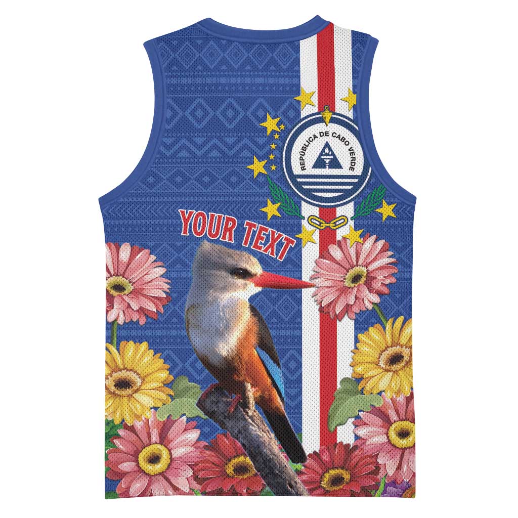 Personalised Cabo Verde Basketball Jersey Grey-Headed Kingfisher Mix Gerbera Daisy LT15
