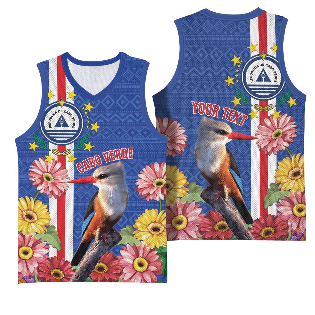 Personalised Cabo Verde Basketball Jersey Grey-Headed Kingfisher Mix Gerbera Daisy LT15