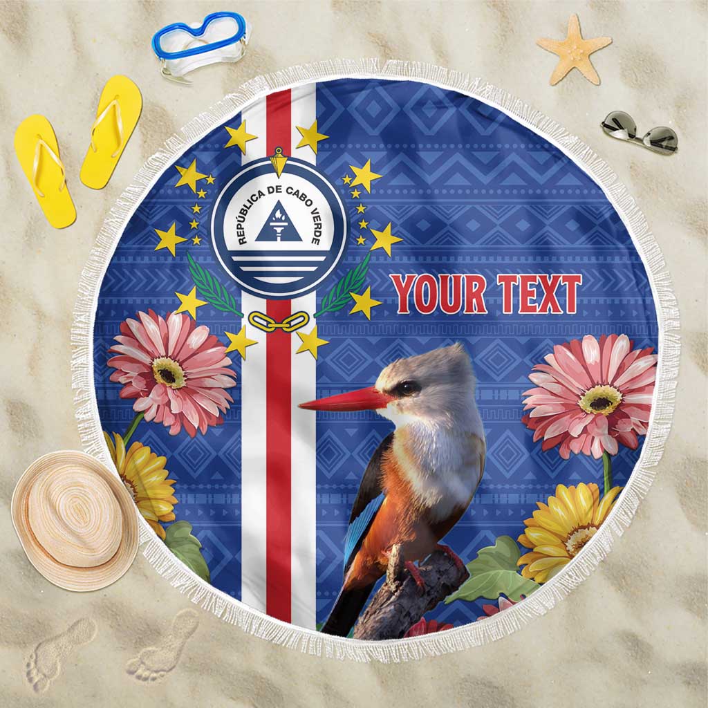 Personalised Cabo Verde Beach Blanket Grey-Headed Kingfisher Mix Gerbera Daisy