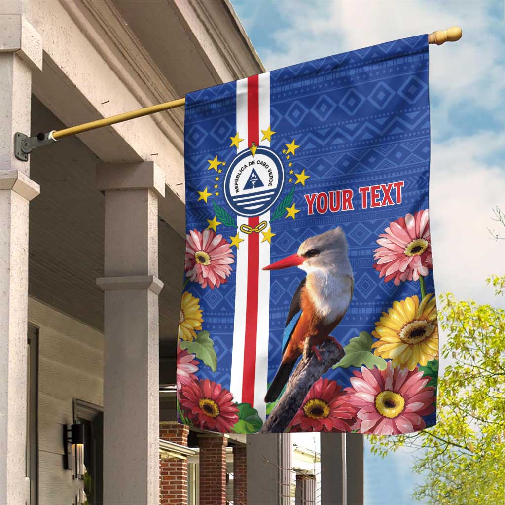 Personalised Cabo Verde Garden Flag Grey-Headed Kingfisher Mix Gerbera Daisy