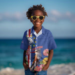 Personalised Cabo Verde Kid Hawaiian Shirt Grey-Headed Kingfisher Mix Gerbera Daisy
