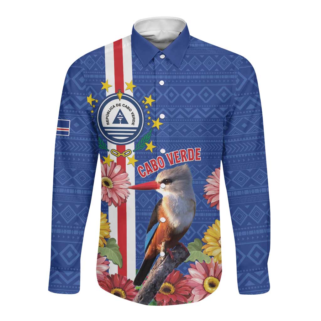 Personalised Cabo Verde Long Sleeve Button Shirt Grey-Headed Kingfisher Mix Gerbera Daisy