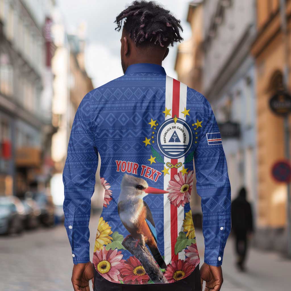 Personalised Cabo Verde Long Sleeve Button Shirt Grey-Headed Kingfisher Mix Gerbera Daisy
