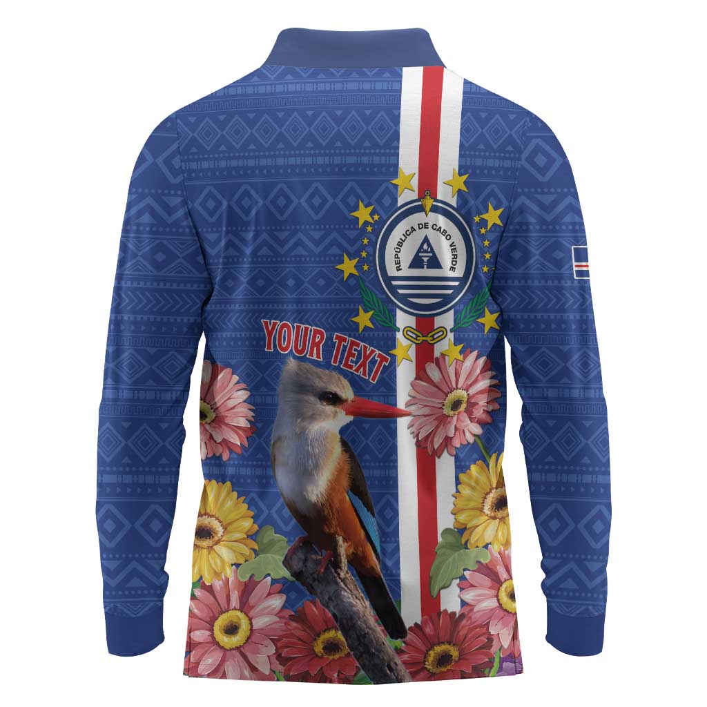Personalised Cabo Verde Long Sleeve Polo Shirt Grey-Headed Kingfisher Mix Gerbera Daisy