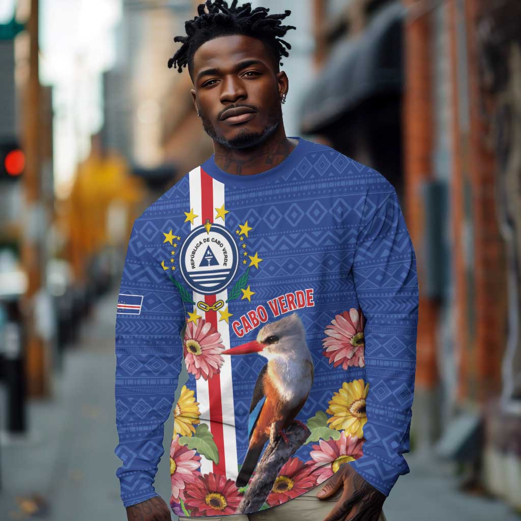 Personalised Cabo Verde Long Sleeve Shirt Grey-Headed Kingfisher Mix Gerbera Daisy