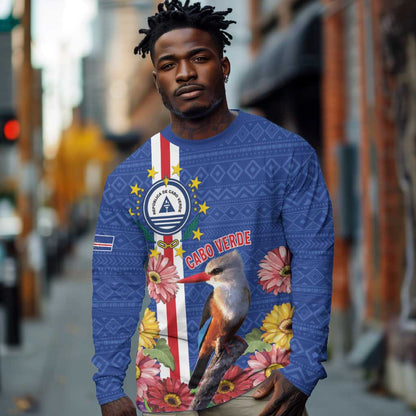 Personalised Cabo Verde Long Sleeve Shirt Grey-Headed Kingfisher Mix Gerbera Daisy