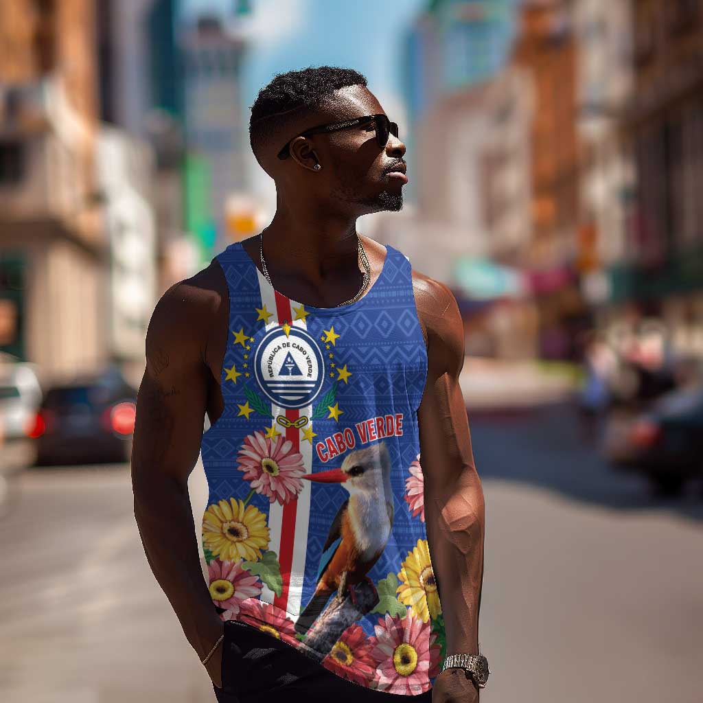 Personalised Cabo Verde Men Tank Top Grey-Headed Kingfisher Mix Gerbera Daisy