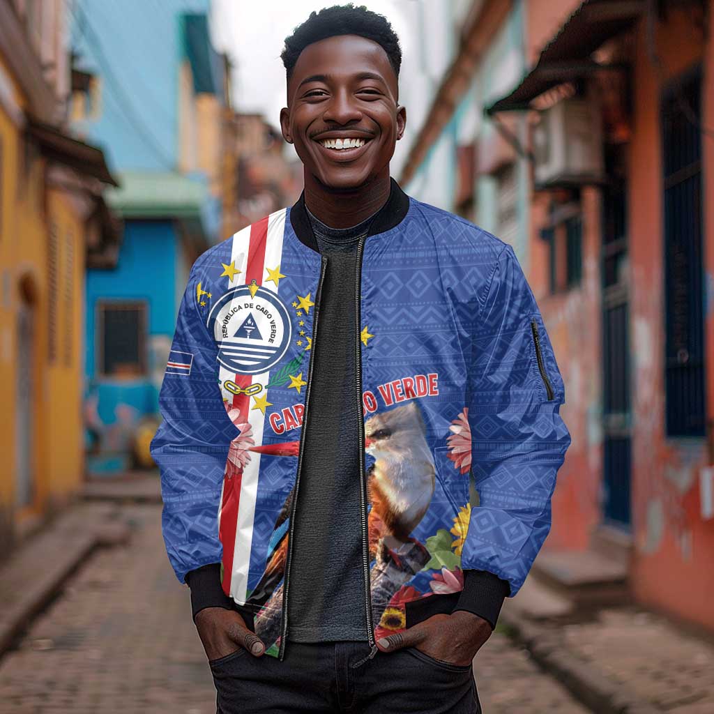 Personalised Cabo Verde Sleeve Zip Bomber Jacket Grey-Headed Kingfisher Mix Gerbera Daisy