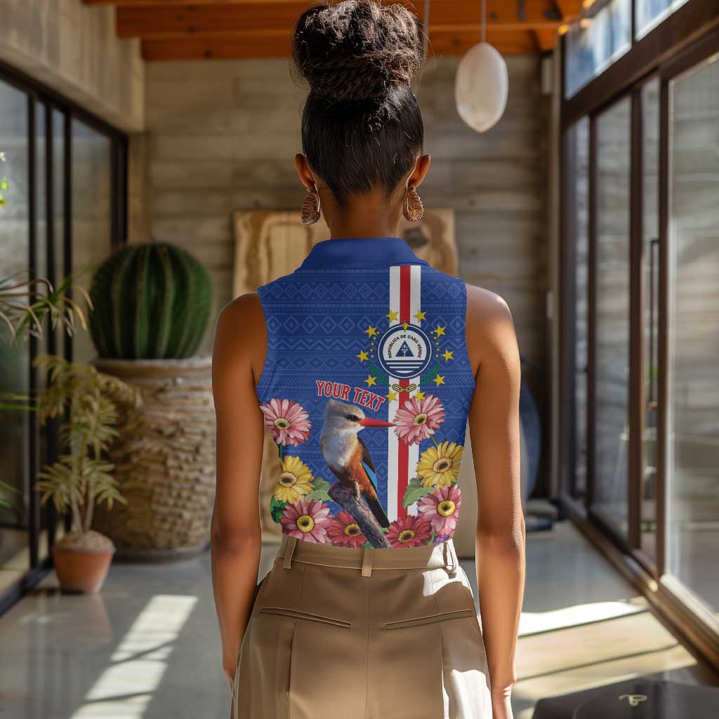 Personalised Cabo Verde Women Sleeveless Polo Shirt Grey-Headed Kingfisher Mix Gerbera Daisy