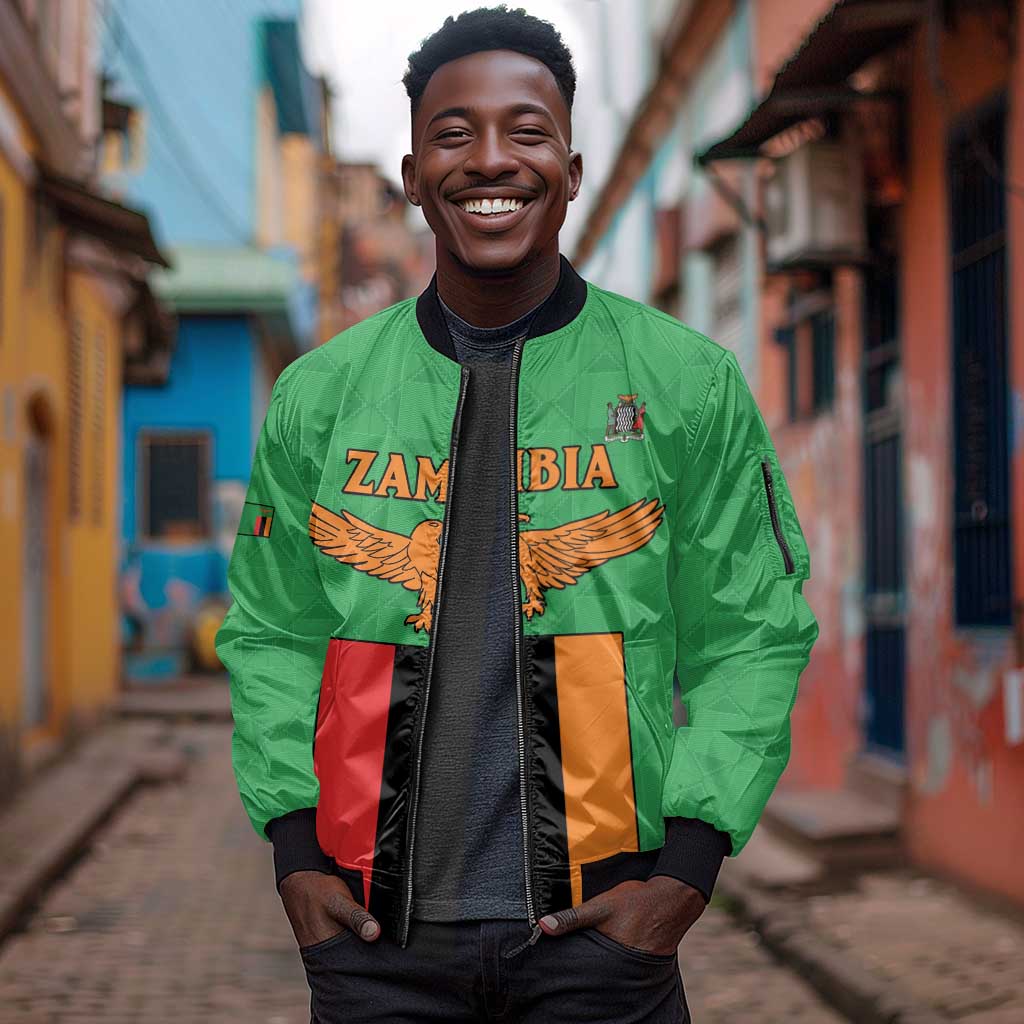 Personalised Afro Zambia Sleeve Zip Bomber Jacket Flag Style Mix Kente Pattern