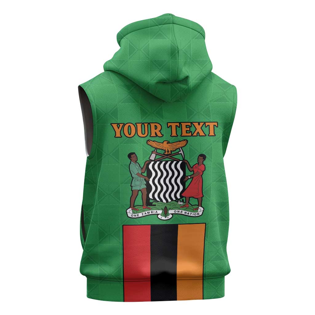 Personalised Afro Zambia Sleeveless Zip Hoodie Flag Style Mix Kente Pattern - African Pride