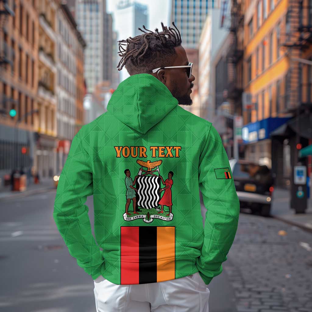 Personalised Afro Zambia Zip Hoodie Flag Style Mix Kente Pattern