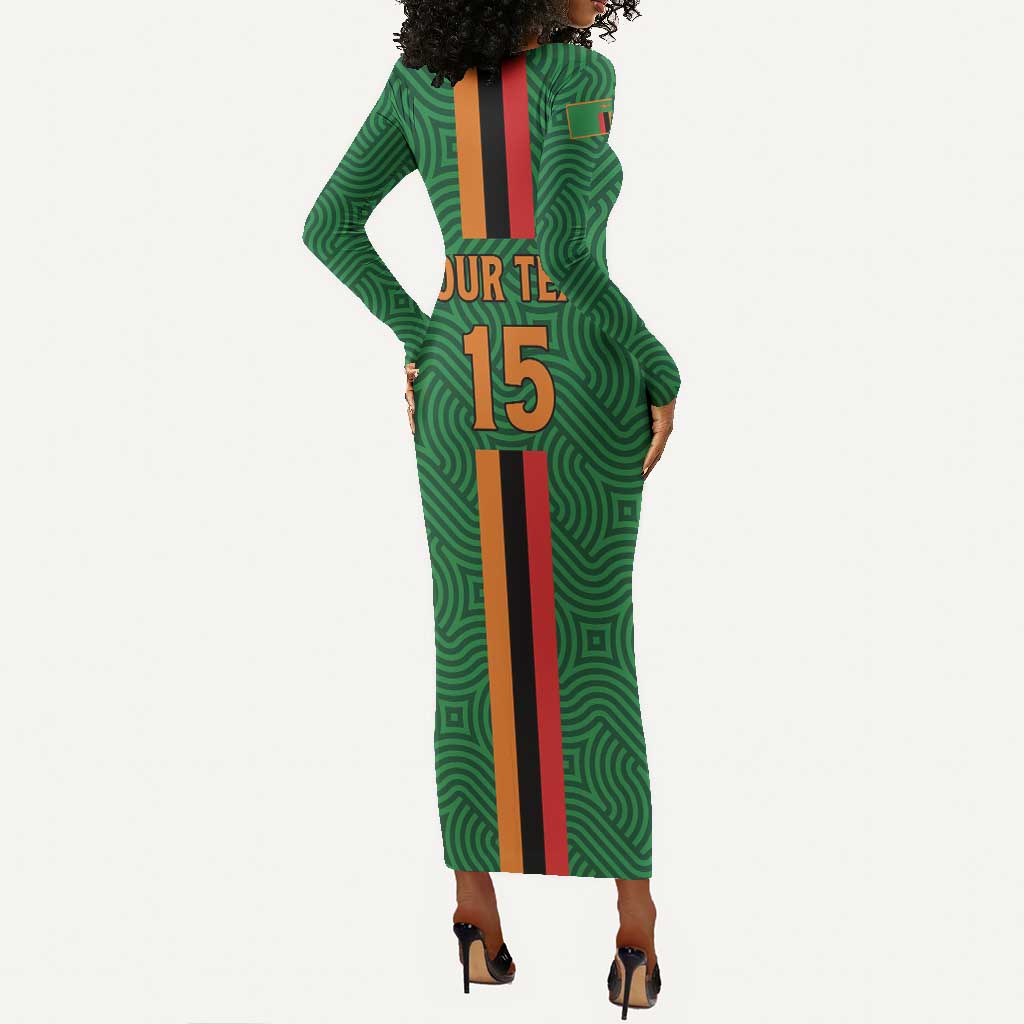 Custom Zambia Football Long Sleeve Bodycon Dress Go Chipolopolo LT15