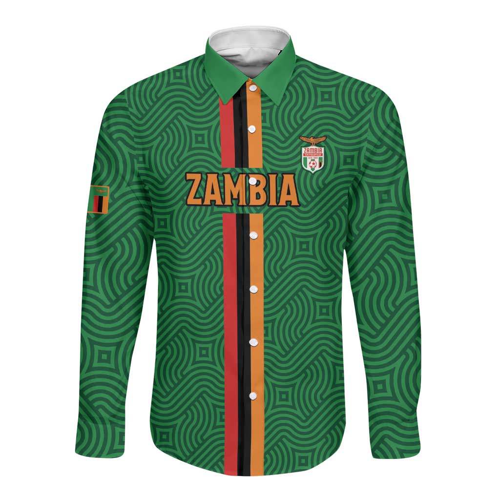 Custom Zambia Football Long Sleeve Button Shirt Go Chipolopolo