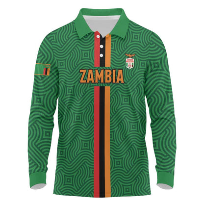 Custom Zambia Football Long Sleeve Polo Shirt Go Chipolopolo
